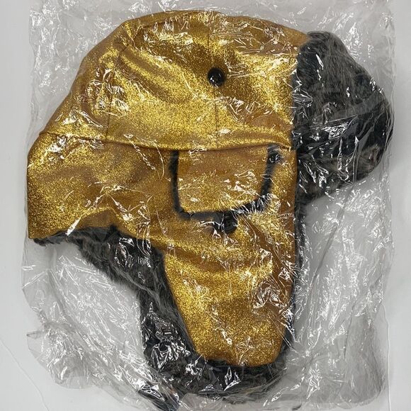 Glitter Faux Fur Trapper Hat Gold - Picture 4 of 7